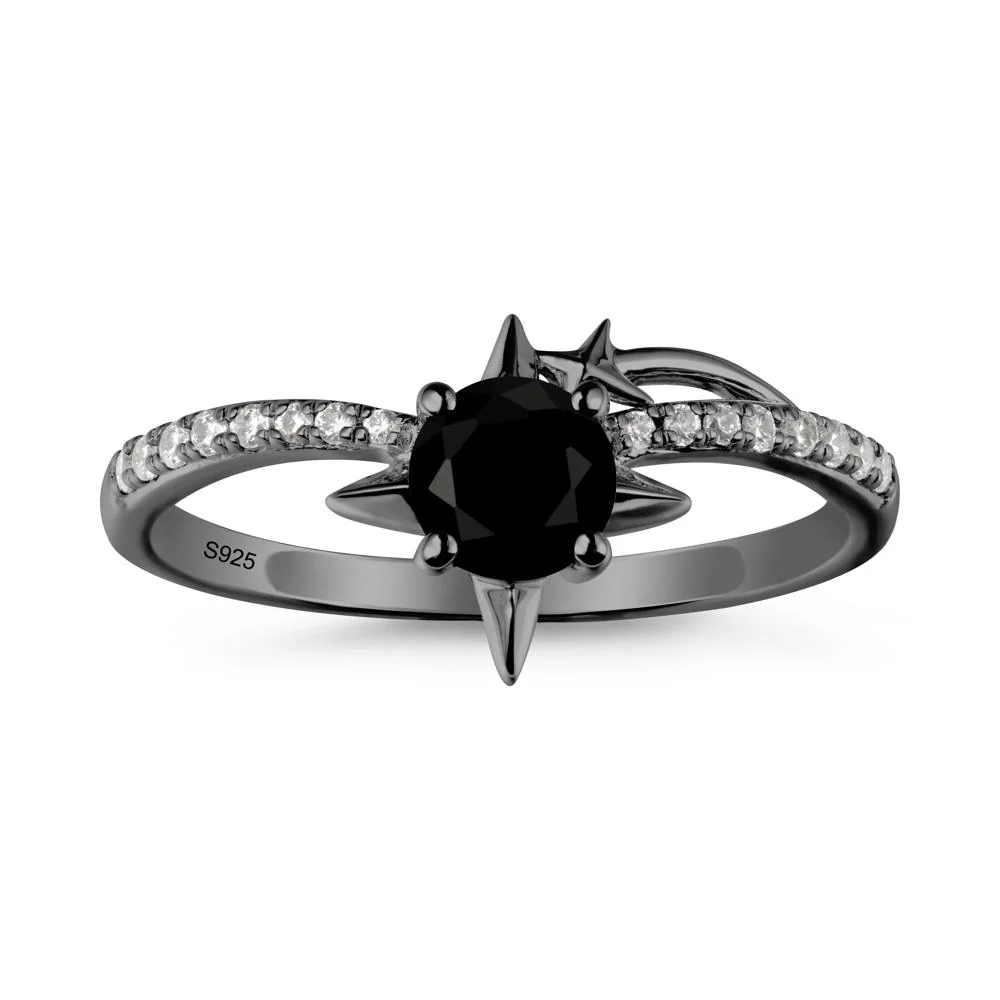Round Black Spinel Four Point Star Ring - Image 7