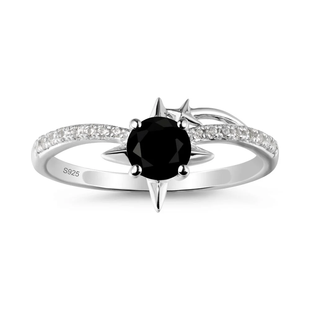 Round Black Spinel Four Point Star Ring - Image 9