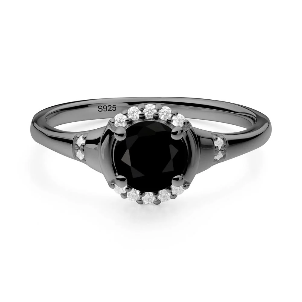 Round Black Spinel Halo Ring - Image 2