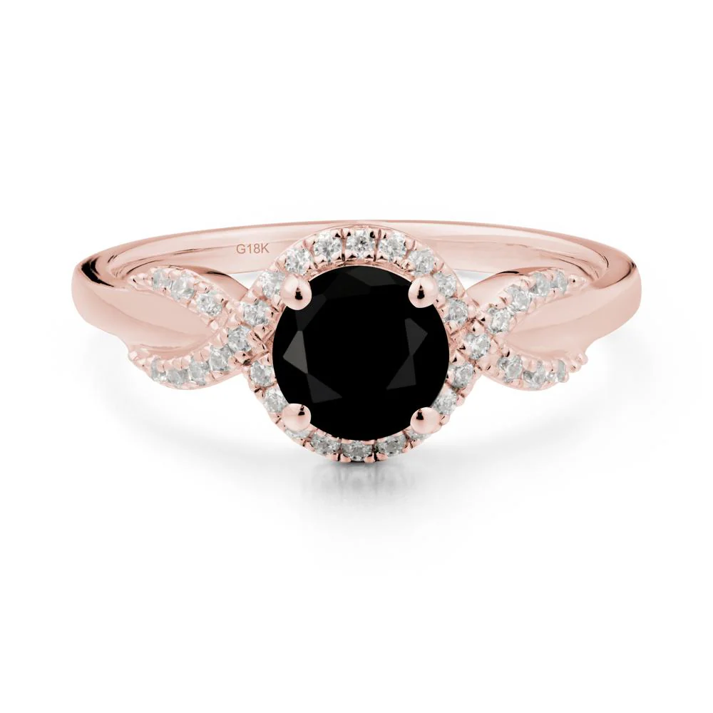 Round Black Spinel Halo Twist Ring - Image 5