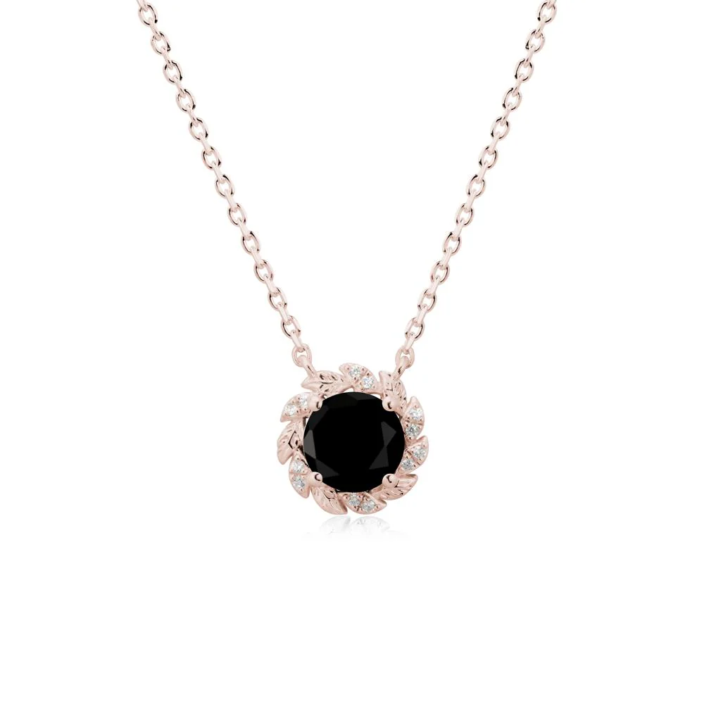 Round Black Spinel Leaf Halo Necklace - Image 2