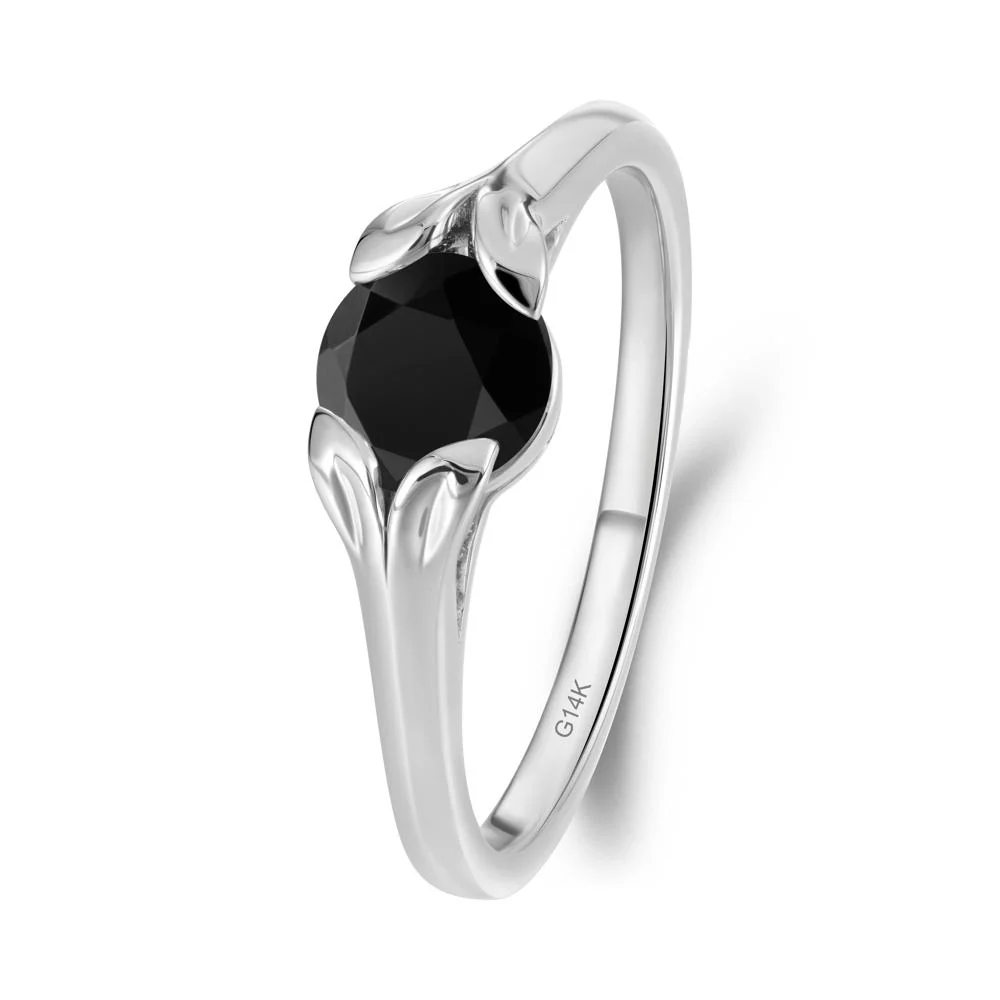 Round Black Spinel Leaf Ring - Image 7