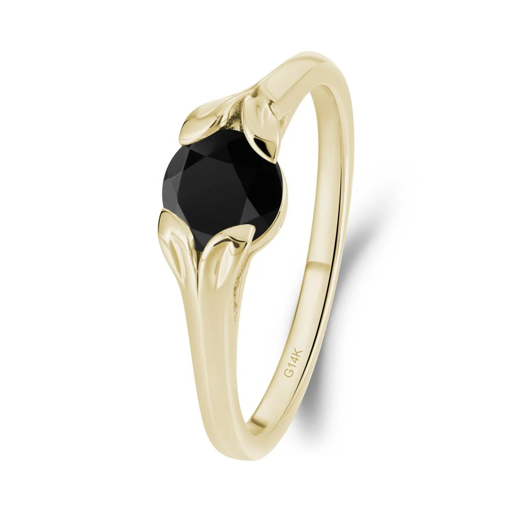 Round Black Spinel Leaf Ring - Image 9