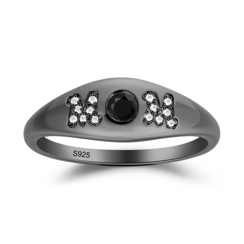 Round Black Spinel Mom Ring - Image 4