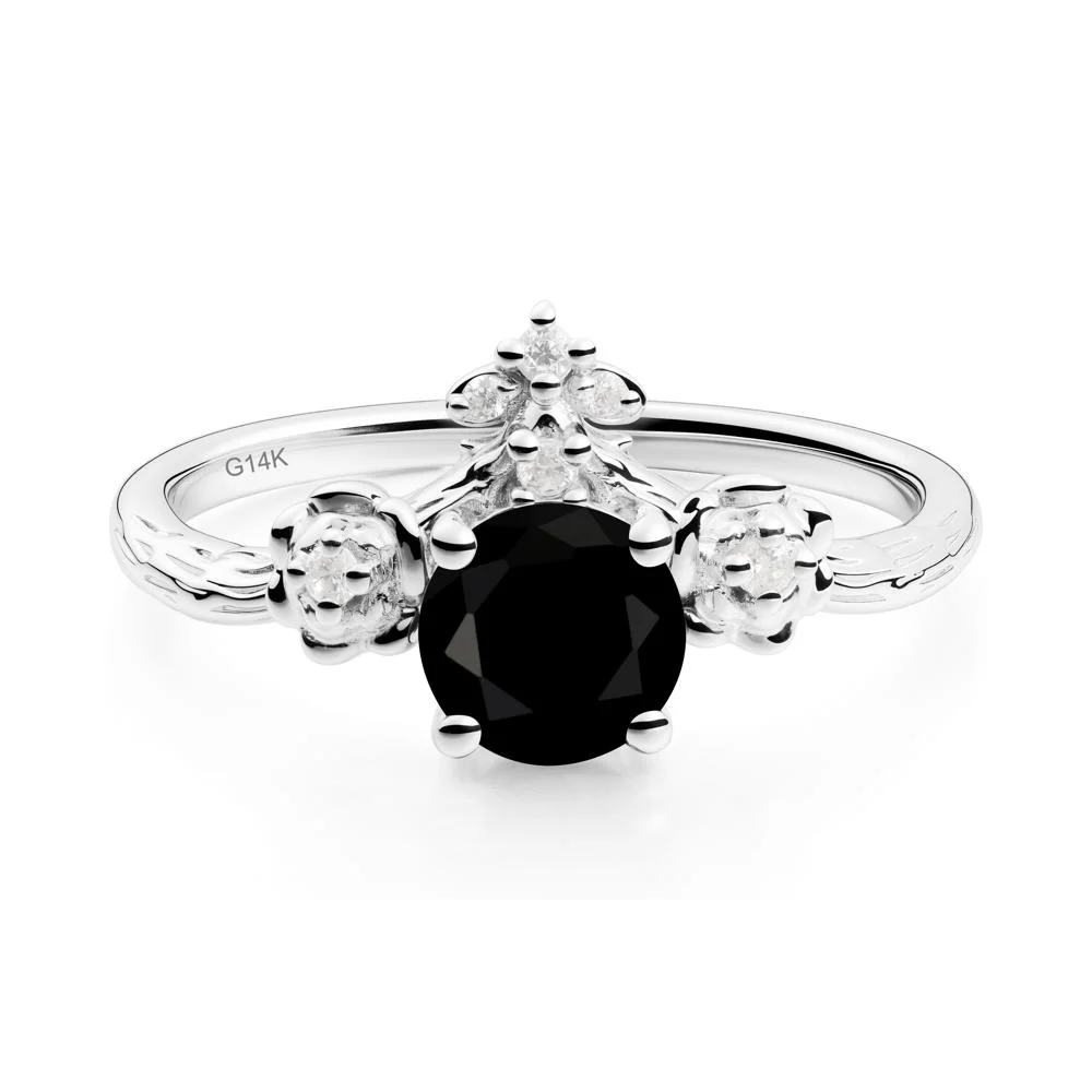 Round Black Spinel Rose Ring with Wood Grain - Image 3