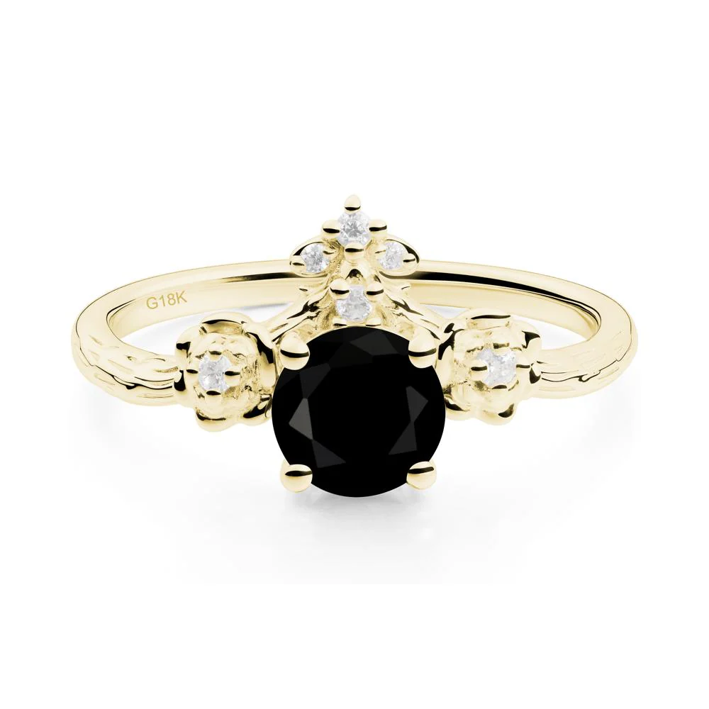 Round Black Spinel Rose Ring with Wood Grain - Image 4