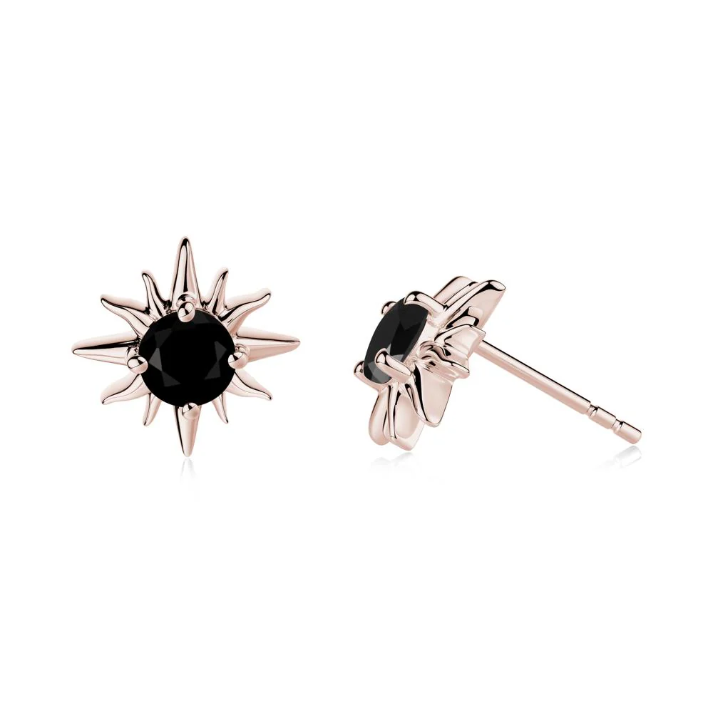 Round Black Spinel Sun Stud Earrings - Image 3