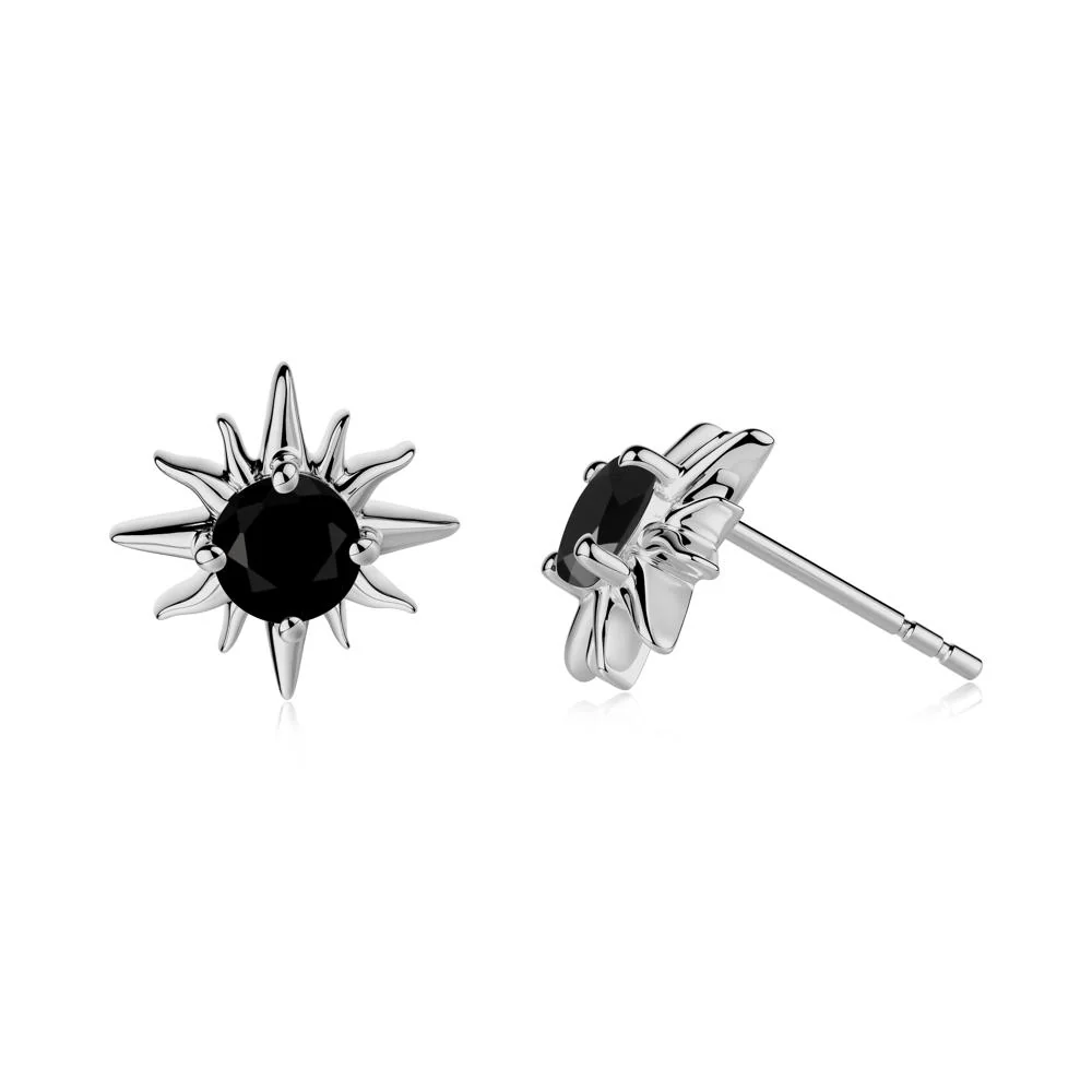 Round Black Spinel Sun Stud Earrings - Image 4