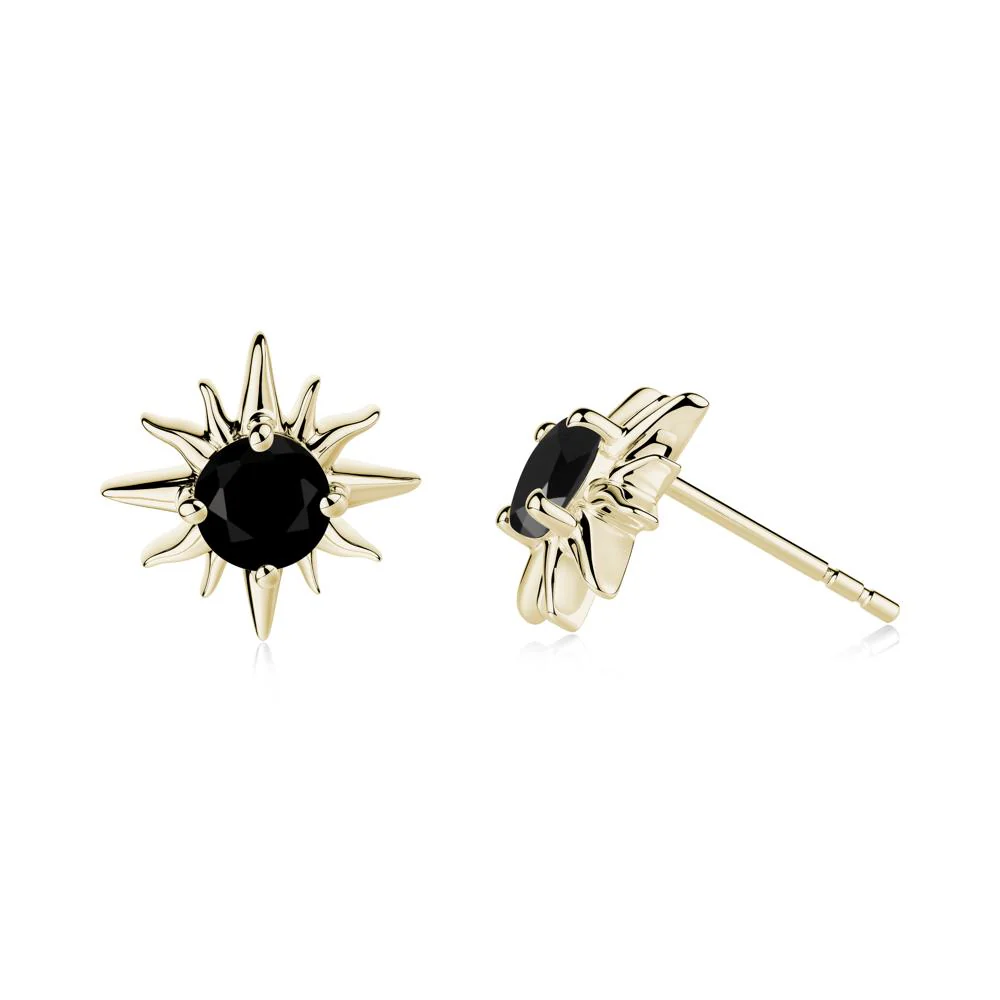 Round Black Spinel Sun Stud Earrings - Image 9