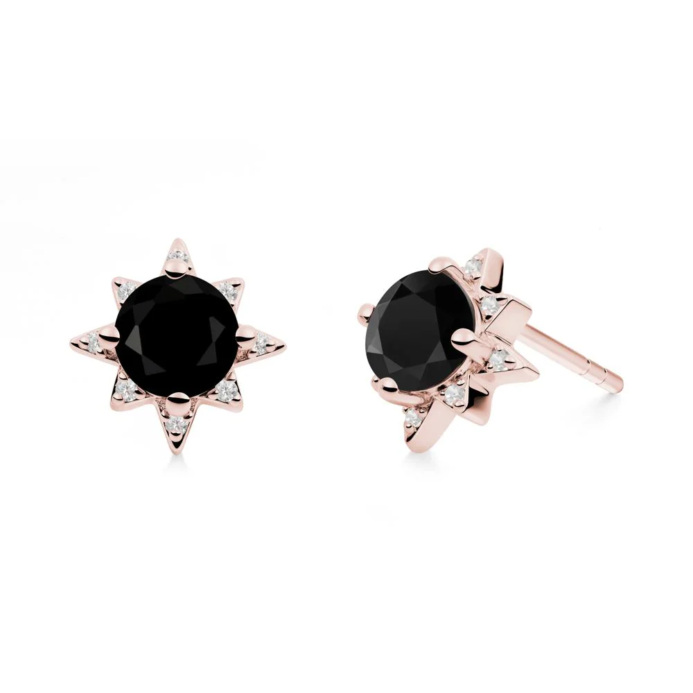 Round Black Spinel Sunburst Earrings - Image 4