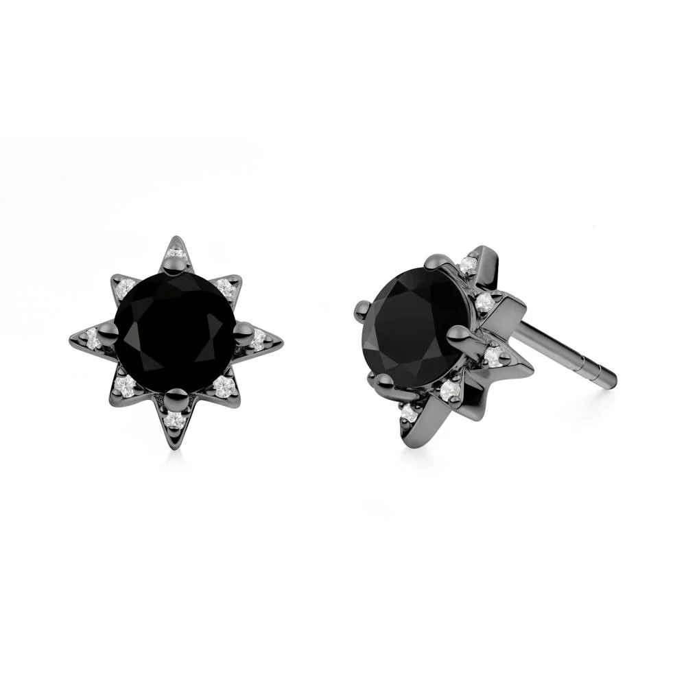 Round Black Spinel Sunburst Earrings - Image 9