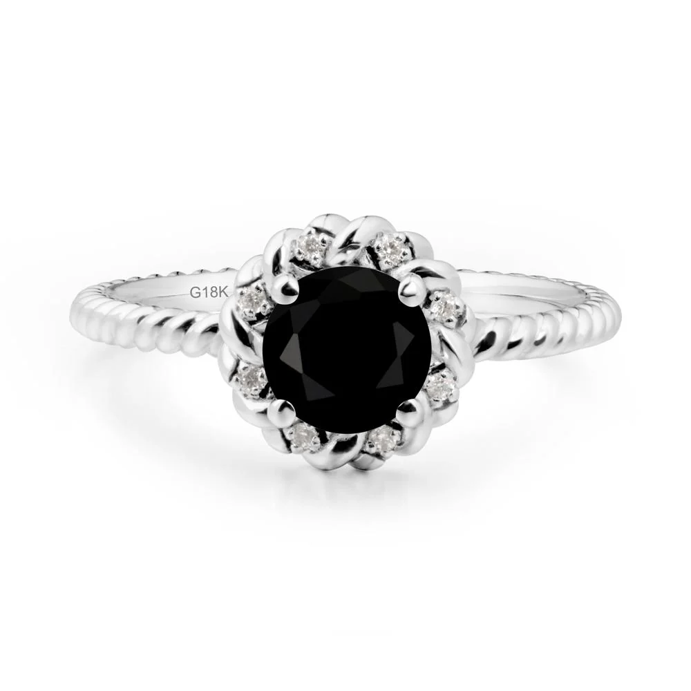Round Black Spinel Twisted Halo Ring - Image 6