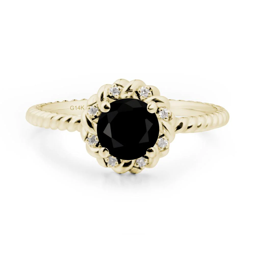 Round Black Spinel Twisted Halo Ring - Image 8