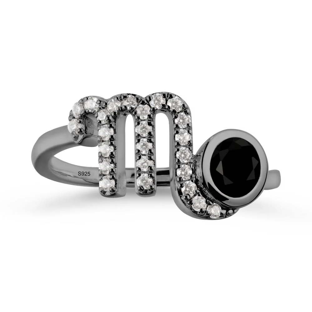 Round Black Spinel Wrap Around Scorpio Zodiac Ring - Image 7