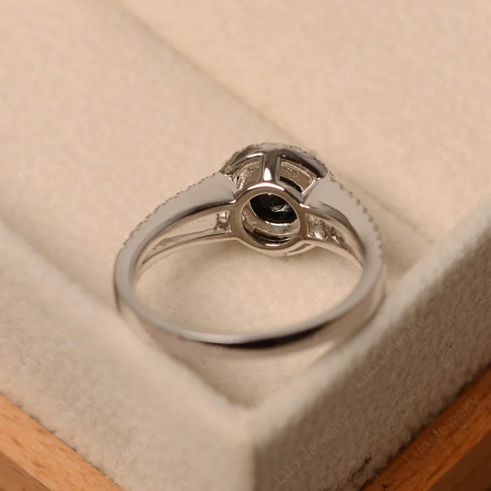 Round Black Spinel Halo Split Shank Ring - Image 4
