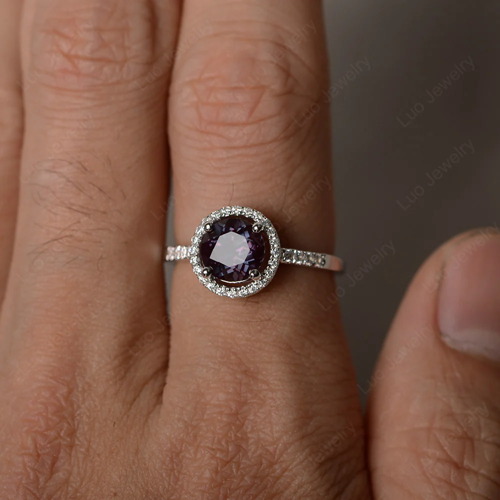 Round Alexandrite Halo Engagement Ring - Image 4