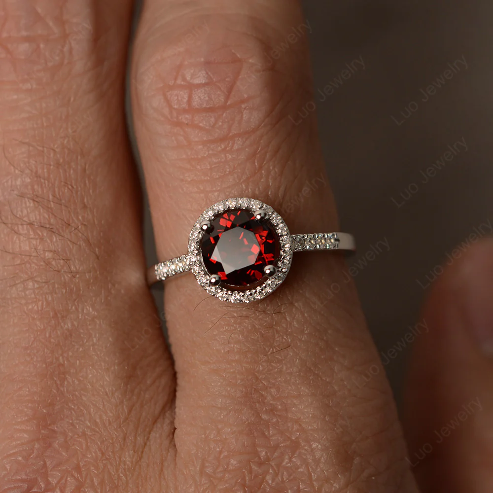 Round Garnet Halo Engagement Ring - Image 3