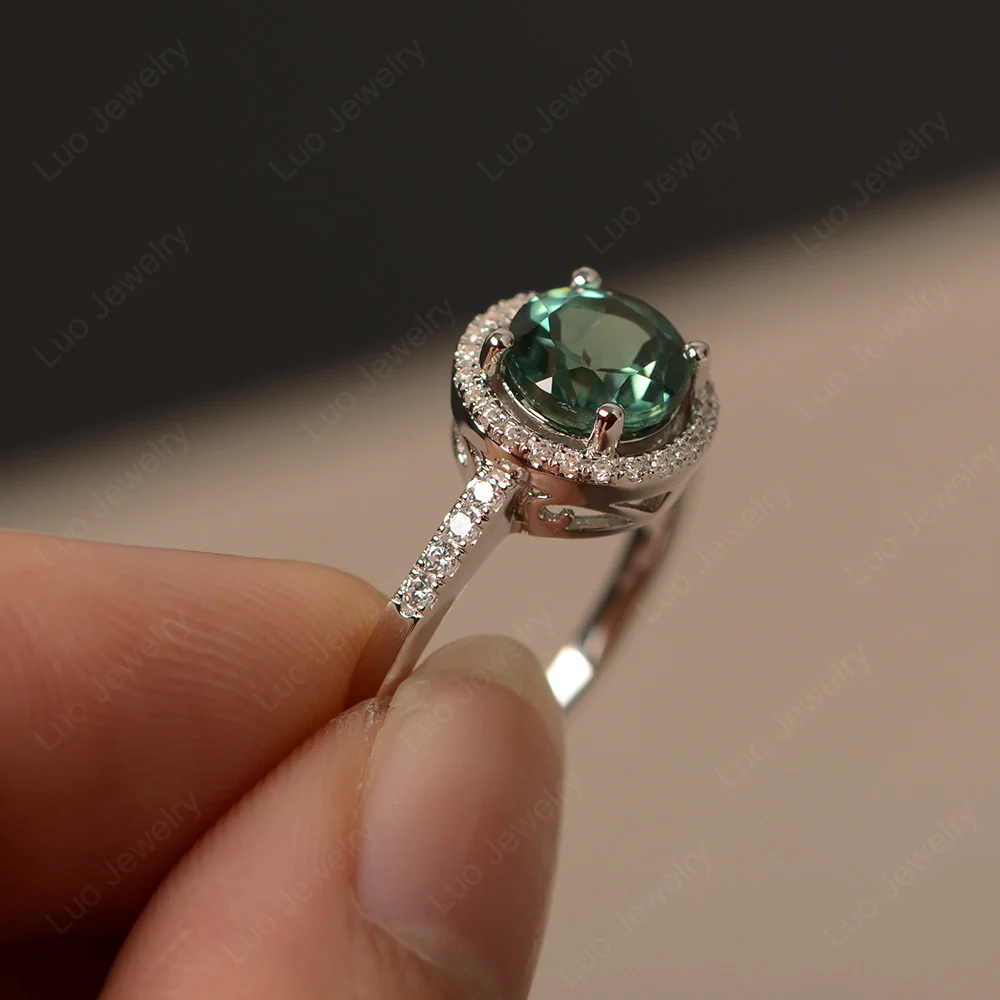 Round Green Sapphire Halo Engagement Ring - Image 2