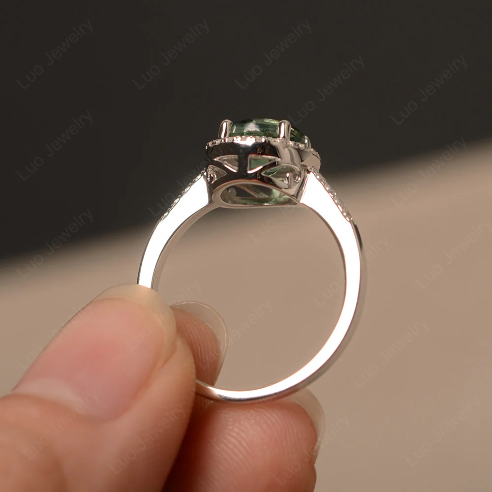 Round Green Sapphire Halo Engagement Ring - Image 3