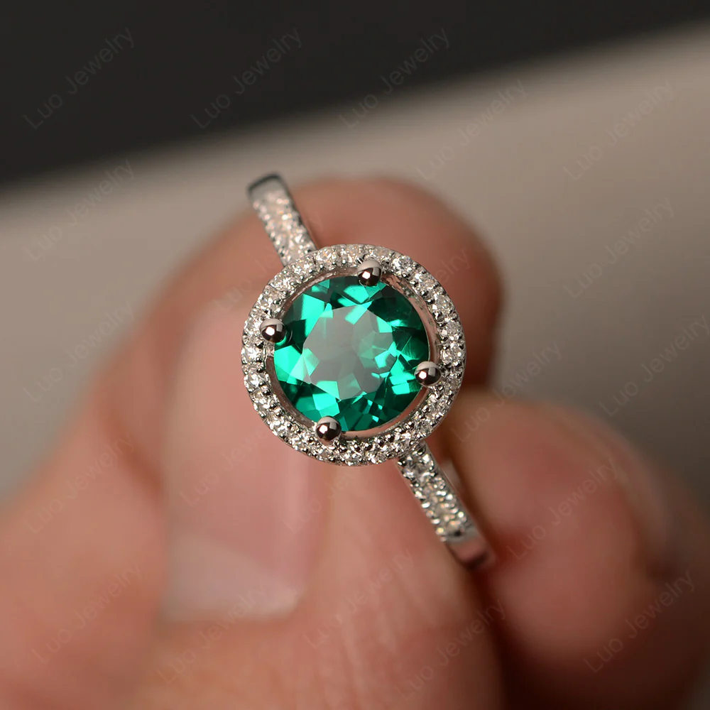 Emerald Round Halo Engagement Ring