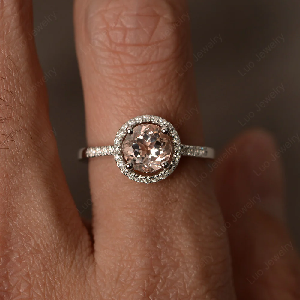 Round Morganite Halo Engagement Ring - Image 4