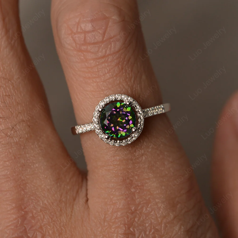 Mystic Topaz Round Halo Engagement Ring - Image 3