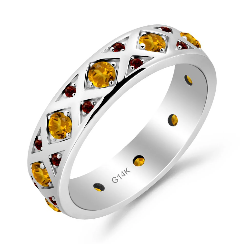 Round Citrine and Garnet and Garnet Statement Ring