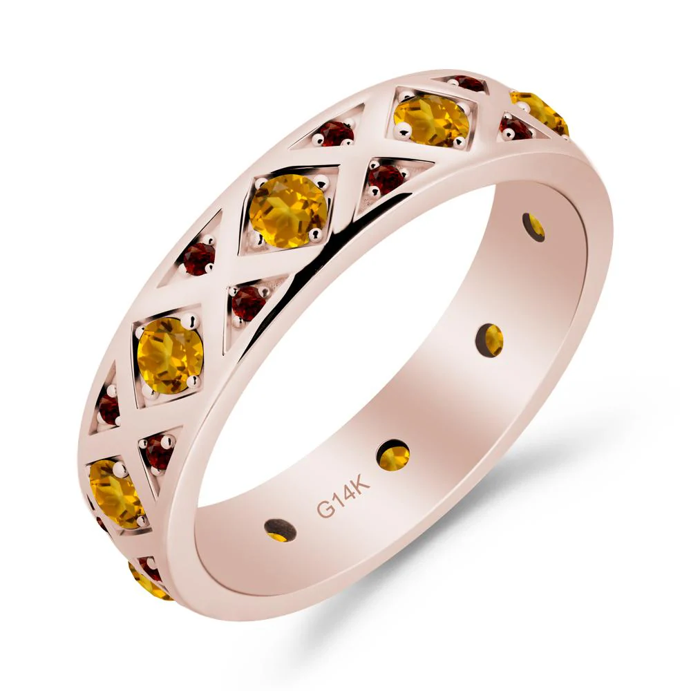 Round Citrine and Garnet and Garnet Statement Ring - Image 4