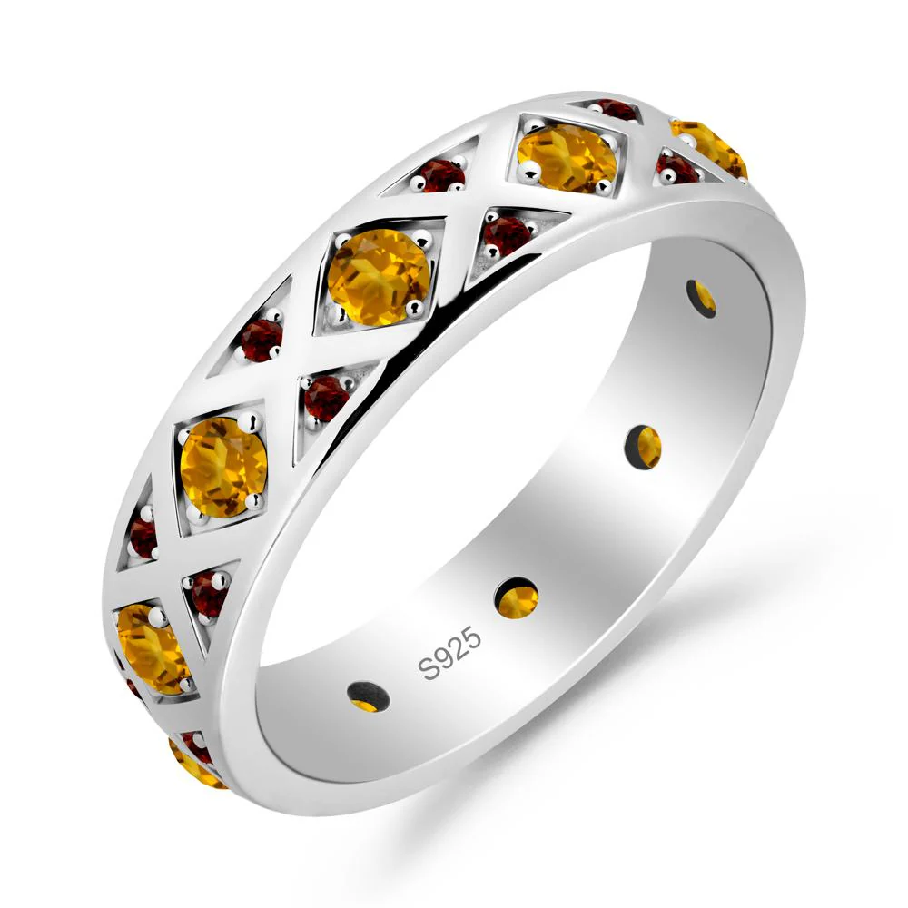Round Citrine and Garnet and Garnet Statement Ring - Image 9