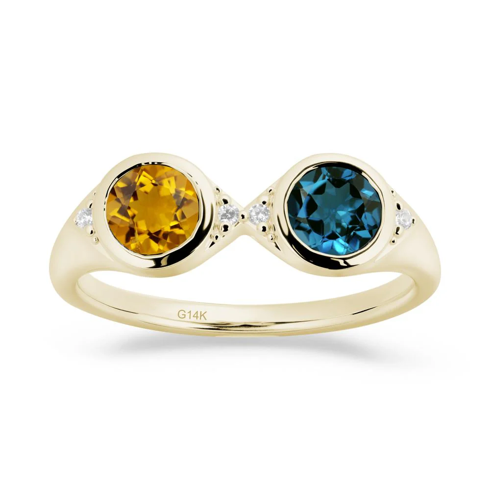 Round Citrine and London Blue Topaz Toi Et Moi Ring - Image 2