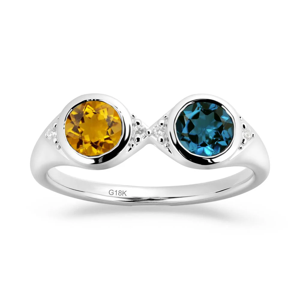 Round Citrine and London Blue Topaz Toi Et Moi Ring - Image 4