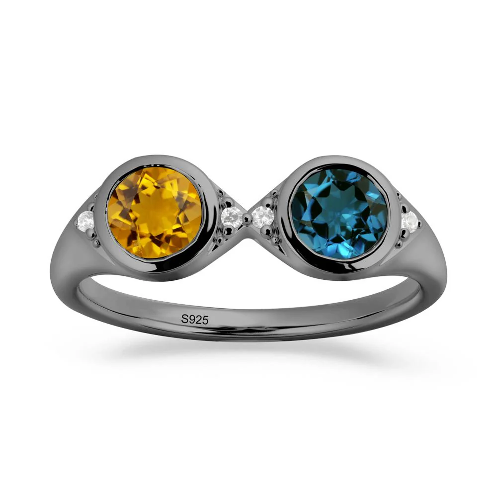 Round Citrine and London Blue Topaz Toi Et Moi Ring - Image 5