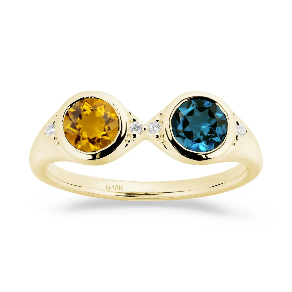 Round Citrine and London Blue Topaz Toi Et Moi Ring - Image 6