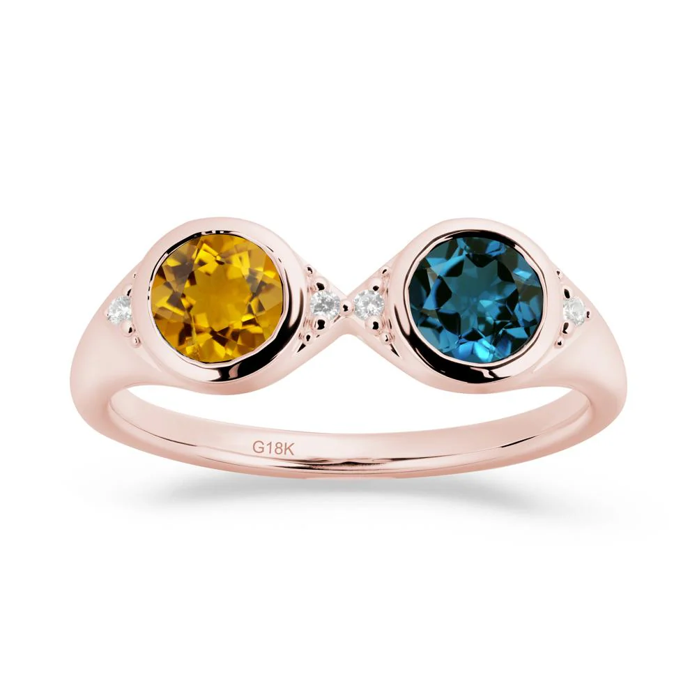 Round Citrine and London Blue Topaz Toi Et Moi Ring - Image 7