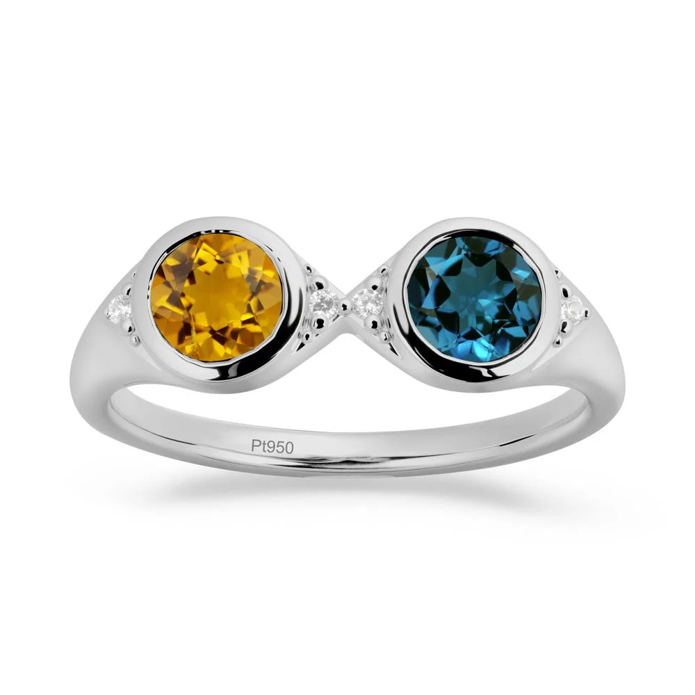 Round Citrine and London Blue Topaz Toi Et Moi Ring - Image 8