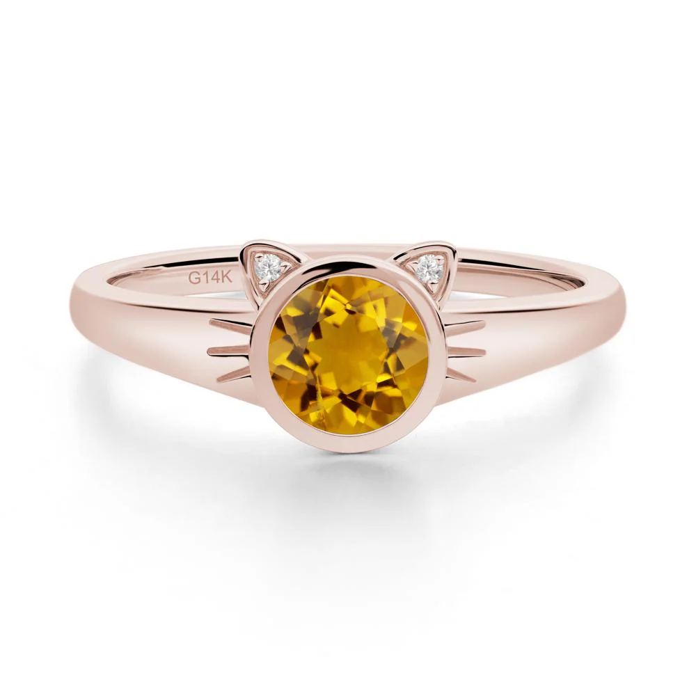 Round Citrine Cat Ear Ring - Image 4