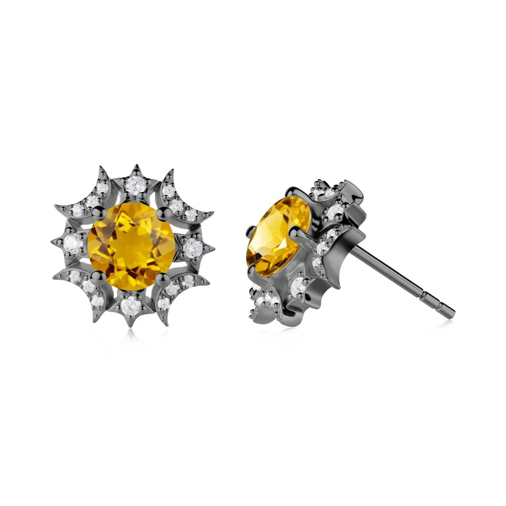 Round Citrine Celestial Star Stud Earrings - Image 5