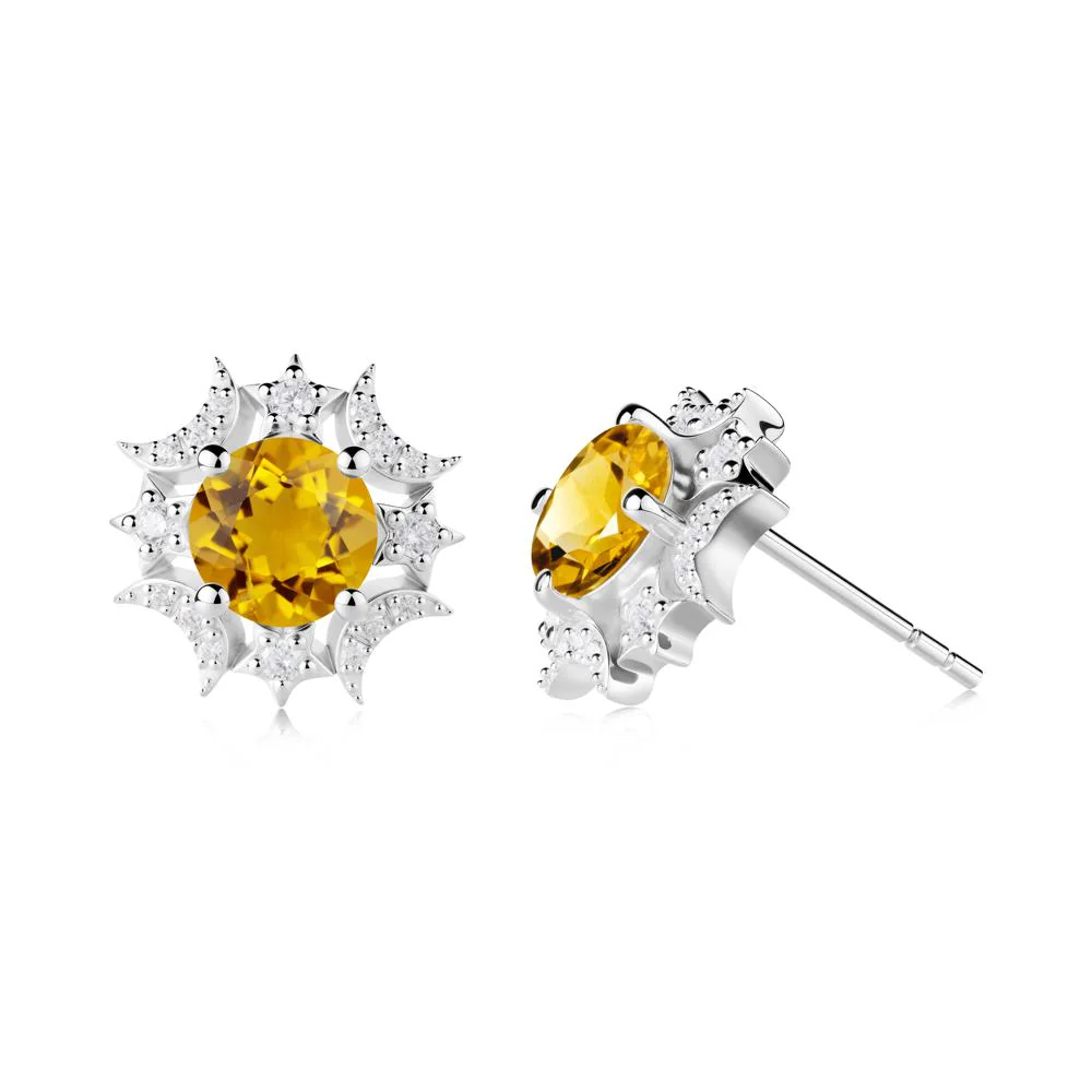 Round Citrine Celestial Star Stud Earrings - Image 7