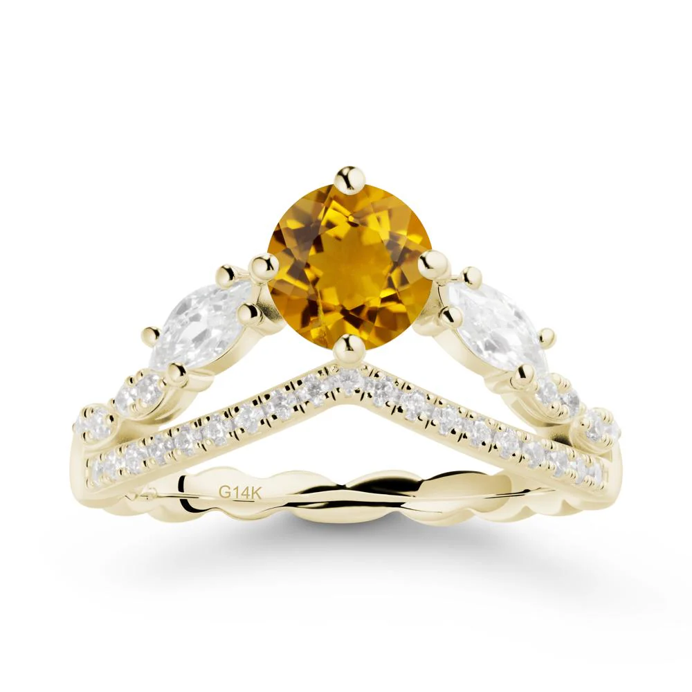 Round Citrine Crown Ring with Leaf - Image 3