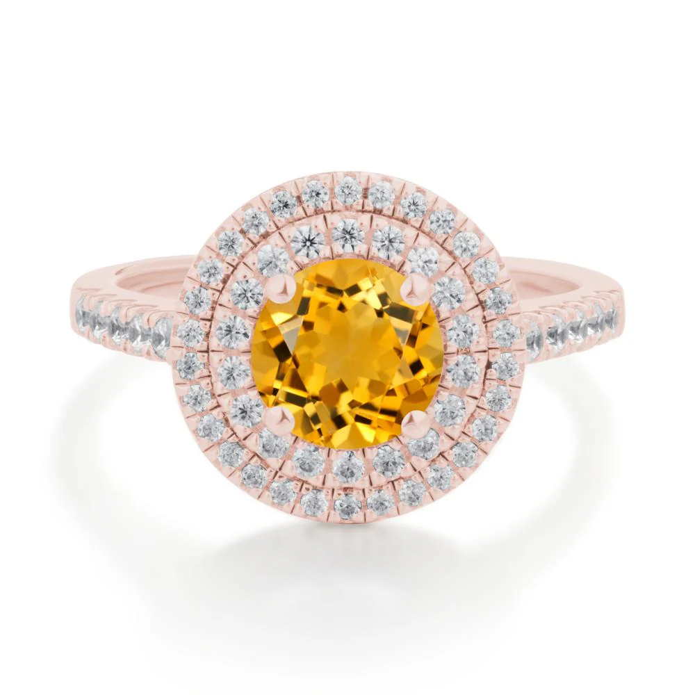 Round Citrine Double Halo Engagement Ring - Image 2
