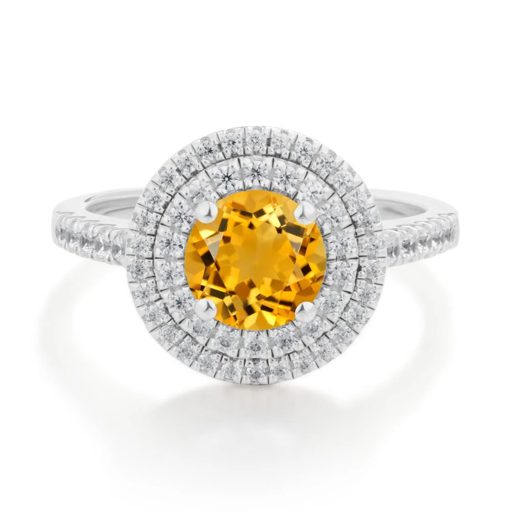 Round Citrine Double Halo Engagement Ring - Image 3