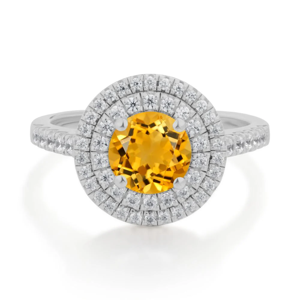 Round Citrine Double Halo Engagement Ring - Image 4