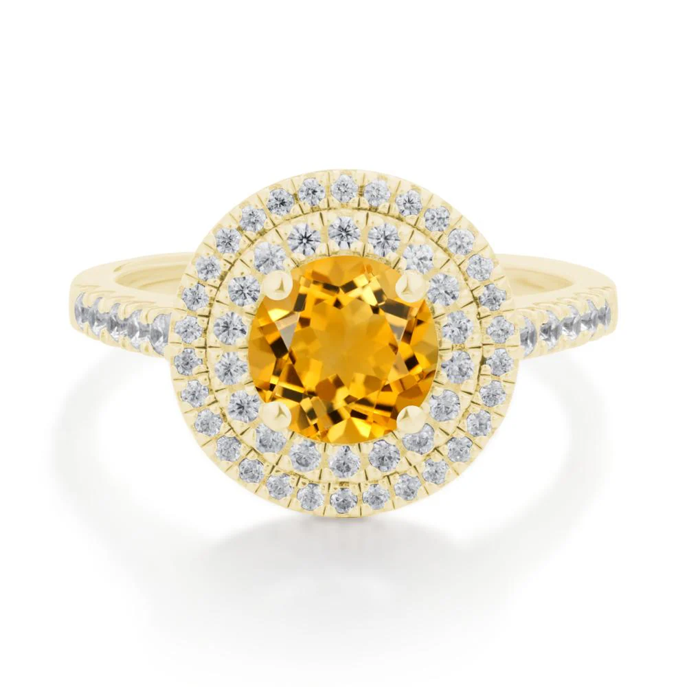 Round Citrine Double Halo Engagement Ring - Image 9