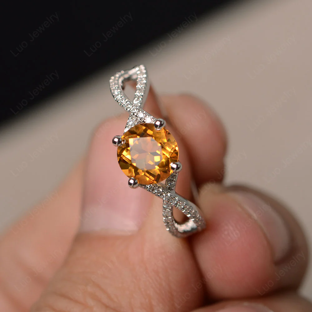 Round Citrine Twisted Engagement Ring