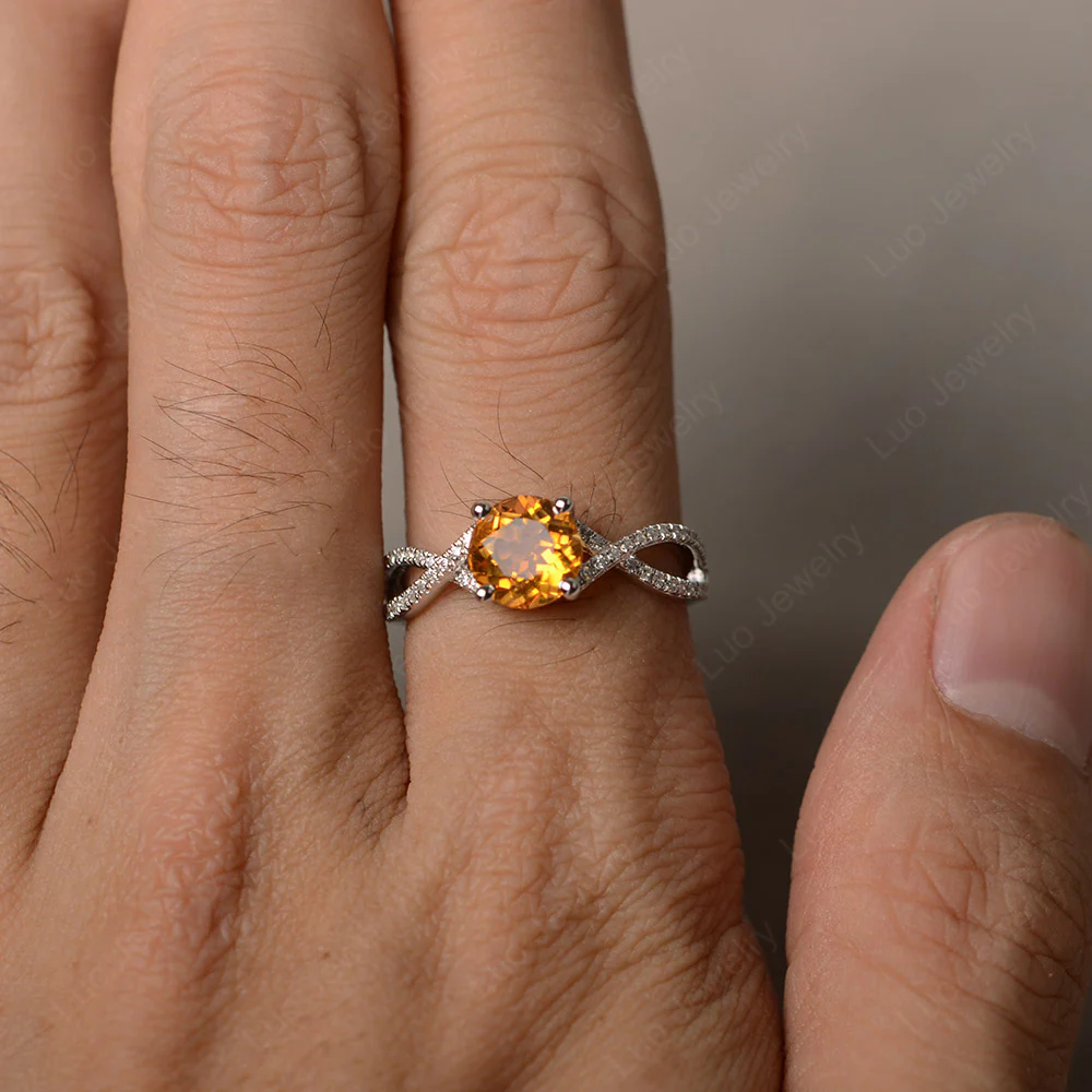 Round Citrine Twisted Engagement Ring - Image 3