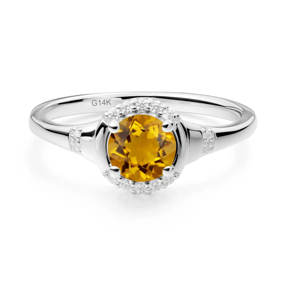 Round Citrine Halo Ring