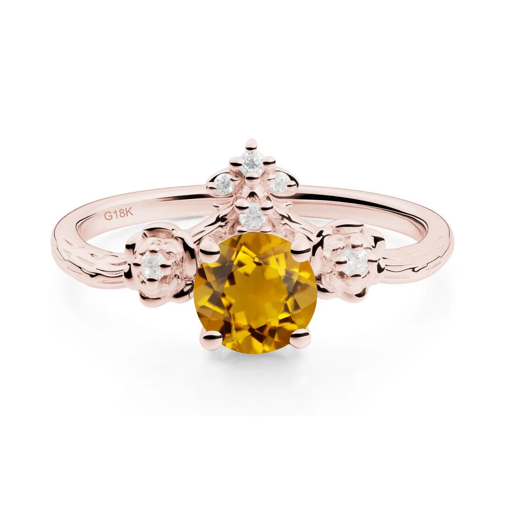Round Citrine Rose Ring with Wood Grain - Image 2