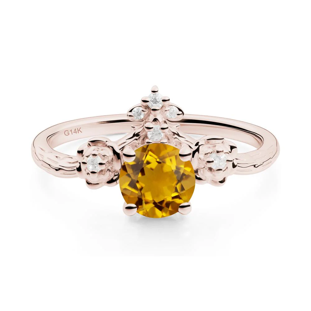 Round Citrine Rose Ring with Wood Grain - Image 9