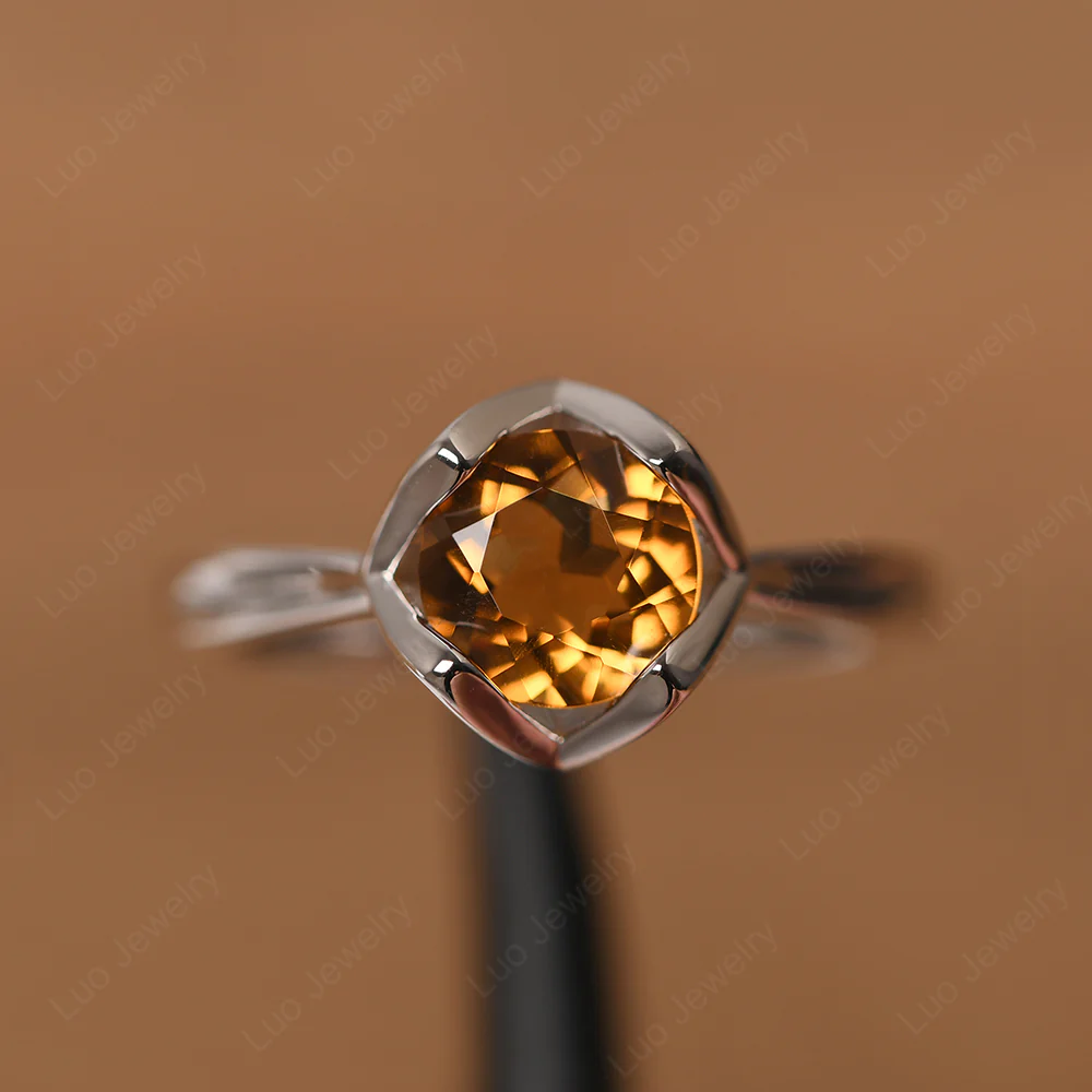 Round Citrine Solitaire Ring