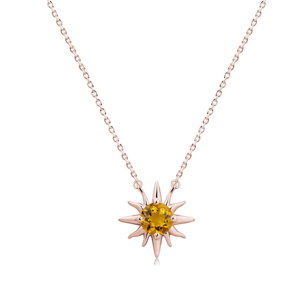 Round Citrine Sun Pendant Necklace - Image 5